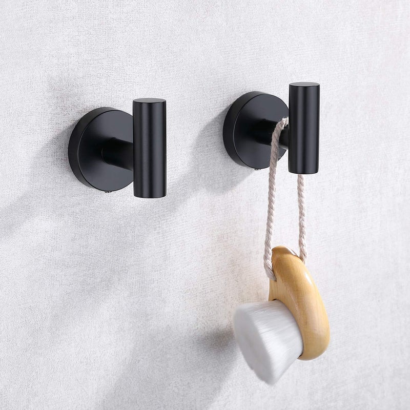 TASTOS Matte Black Bathroom Towel Coat Hook Stainless Steel, 2 Pack Robe Clothes Cabinet Closet Sponges Hooks Holder Round Style Heavy Duty Wall Hook for Bathroom Kitchen Hotel Wall Mounted - Image 3